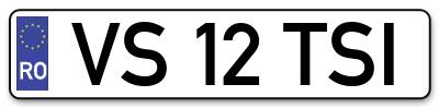 Placuta inmatriculare numar auto  VS-12-TSI, VS 12 TSI, VS12TSI