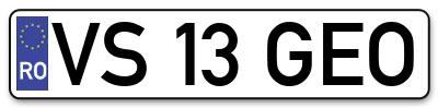 Placuta inmatriculare numar auto  VS-13-GEO, VS 13 GEO, VS13GEO