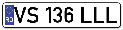 Placuta inmatriculare numar auto  VS-136-LLL, VS 136 LLL, VS136LLL