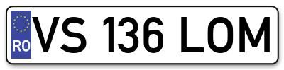 Placuta inmatriculare numar auto  VS-136-LOM, VS 136 LOM, VS136LOM