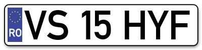 Placuta inmatriculare numar auto  VS-15-HYF, VS 15 HYF, VS15HYF