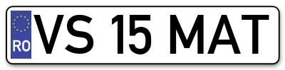 Placuta inmatriculare numar auto  VS-15-MAT, VS 15 MAT, VS15MAT