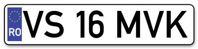 Placuta inmatriculare numar auto  VS-16-MVK, VS 16 MVK, VS16MVK