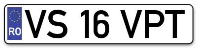 Placuta inmatriculare numar auto  VS-16-VPT, VS 16 VPT, VS16VPT