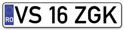 Placuta inmatriculare numar auto  VS-16-ZGK, VS 16 ZGK, VS16ZGK