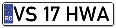 Placuta inmatriculare numar auto  VS-17-HWA, VS 17 HWA, VS17HWA
