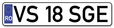 Placuta inmatriculare numar auto  VS-18-SGE, VS 18 SGE, VS18SGE