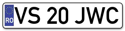 Placuta inmatriculare numar auto  VS-20-JWC, VS 20 JWC, VS20JWC
