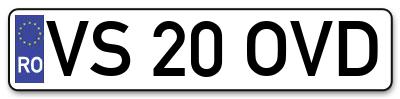 Placuta inmatriculare numar auto  VS-20-OVD, VS 20 OVD, VS20OVD
