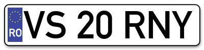 Placuta inmatriculare numar auto  VS-20-RNY, VS 20 RNY, VS20RNY