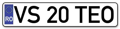 Placuta inmatriculare numar auto  VS-20-TEO, VS 20 TEO, VS20TEO