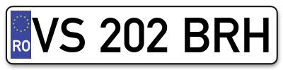 Placuta inmatriculare numar auto  VS-202-BRH, VS 202 BRH, VS202BRH