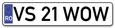 Placuta inmatriculare numar auto  VS-21-WOW, VS 21 WOW, VS21WOW