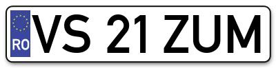 Placuta inmatriculare numar auto  VS-21-ZUM, VS 21 ZUM, VS21ZUM