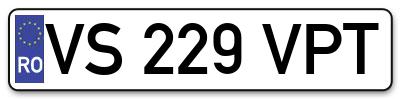 Placuta inmatriculare numar auto  VS-229-VPT, VS 229 VPT, VS229VPT