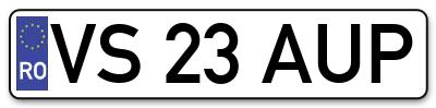 Placuta inmatriculare numar auto  VS-23-AUP, VS 23 AUP, VS23AUP