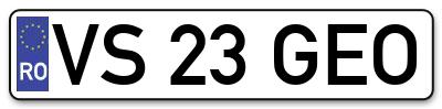 Placuta inmatriculare numar auto  VS-23-GEO, VS 23 GEO, VS23GEO