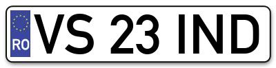 Placuta inmatriculare numar auto  VS-23-IND, VS 23 IND, VS23IND