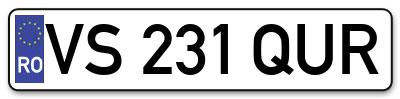 Placuta inmatriculare numar auto  VS-231-QUR, VS 231 QUR, VS231QUR