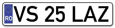 Placuta inmatriculare numar auto  VS-25-LAZ, VS 25 LAZ, VS25LAZ
