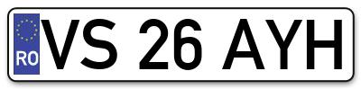 Placuta inmatriculare numar auto  VS-26-AYH, VS 26 AYH, VS26AYH