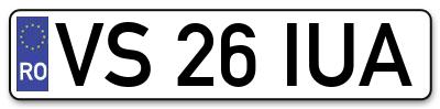 Placuta inmatriculare numar auto  VS-26-IUA, VS 26 IUA, VS26IUA