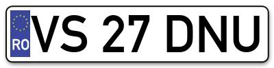 Placuta inmatriculare numar auto  VS-27-DNU, VS 27 DNU, VS27DNU