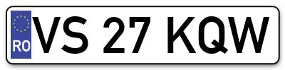 Placuta inmatriculare numar auto  VS-27-KQW, VS 27 KQW, VS27KQW