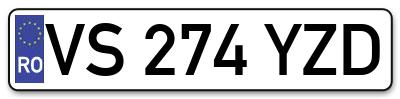 Placuta inmatriculare numar auto  VS-274-YZD, VS 274 YZD, VS274YZD