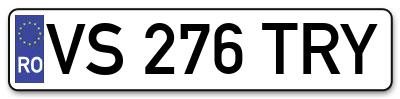 Placuta inmatriculare numar auto  VS-276-TRY, VS 276 TRY, VS276TRY