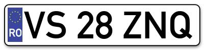 Placuta inmatriculare numar auto  VS-28-ZNQ, VS 28 ZNQ, VS28ZNQ