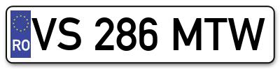 Placuta inmatriculare numar auto  VS-286-MTW, VS 286 MTW, VS286MTW