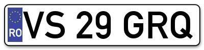 Placuta inmatriculare numar auto  VS-29-GRQ, VS 29 GRQ, VS29GRQ