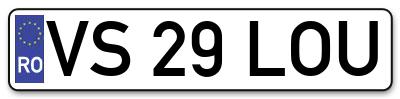 Placuta inmatriculare numar auto  VS-29-LOU, VS 29 LOU, VS29LOU