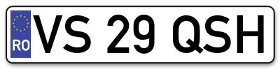 Placuta inmatriculare numar auto  VS-29-QSH, VS 29 QSH, VS29QSH