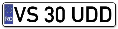 Placuta inmatriculare numar auto  VS-30-UDD, VS 30 UDD, VS30UDD