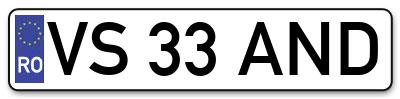 Placuta inmatriculare numar auto  VS-33-AND, VS 33 AND, VS33AND