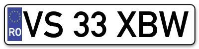 Placuta inmatriculare numar auto  VS-33-XBW, VS 33 XBW, VS33XBW