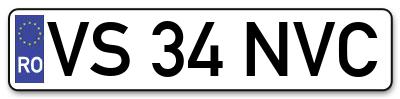 Placuta inmatriculare numar auto  VS-34-NVC, VS 34 NVC, VS34NVC