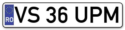 Placuta inmatriculare numar auto  VS-36-UPM, VS 36 UPM, VS36UPM