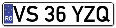Placuta inmatriculare numar auto  VS-36-YZQ, VS 36 YZQ, VS36YZQ