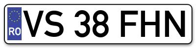 Placuta inmatriculare numar auto  VS-38-FHN, VS 38 FHN, VS38FHN