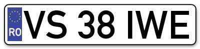 Placuta inmatriculare numar auto  VS-38-IWE, VS 38 IWE, VS38IWE