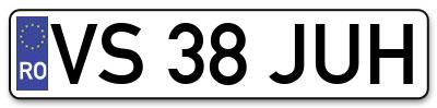 Placuta inmatriculare numar auto  VS-38-JUH, VS 38 JUH, VS38JUH