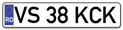 Placuta inmatriculare numar auto  VS-38-KCK, VS 38 KCK, VS38KCK