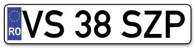 Placuta inmatriculare numar auto  VS-38-SZP, VS 38 SZP, VS38SZP