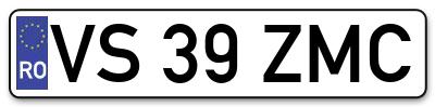 Placuta inmatriculare numar auto  VS-39-ZMC, VS 39 ZMC, VS39ZMC