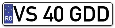 Placuta inmatriculare numar auto  VS-40-GDD, VS 40 GDD, VS40GDD