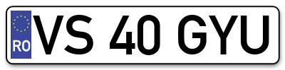 Placuta inmatriculare numar auto  VS-40-GYU, VS 40 GYU, VS40GYU