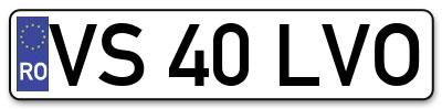 Placuta inmatriculare numar auto  VS-40-LVO, VS 40 LVO, VS40LVO